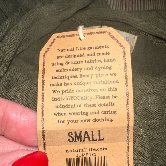 NATURAL LIFE Carly Olive Drab Green Jumpsuit Overalls Pockets Adjustable Linen - Picture 8 of 9